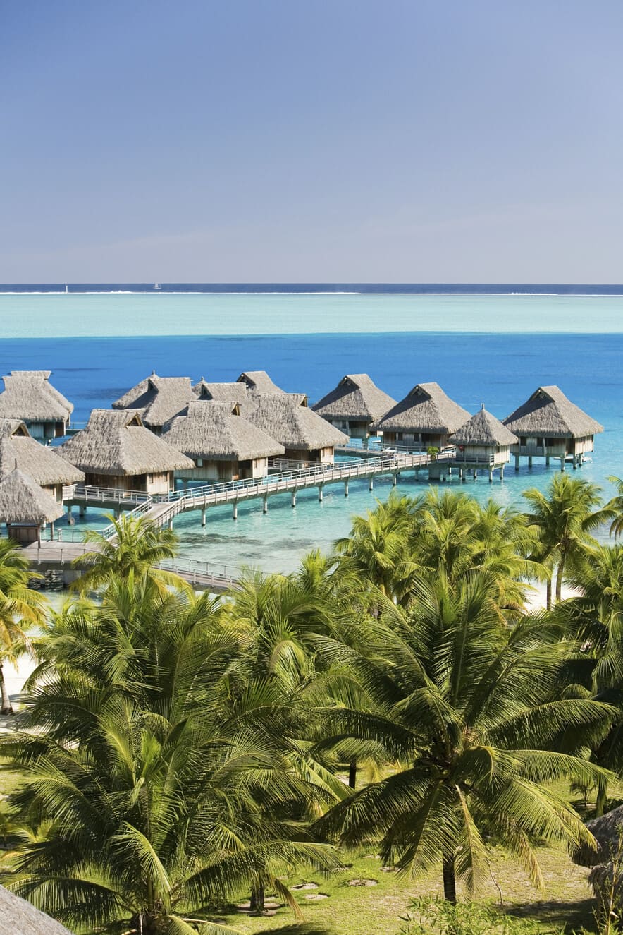 Un complexe tropical tranquille avec des bungalows sur pilotis