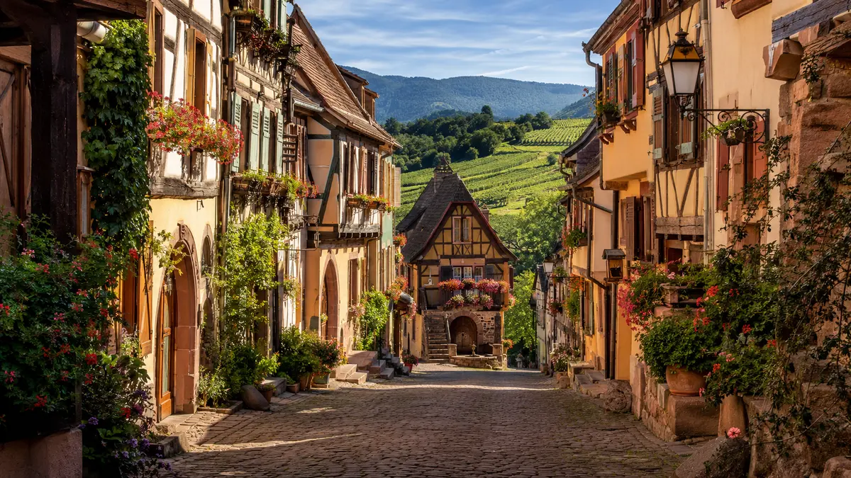 Village fleuri et vignobles d’Alsace