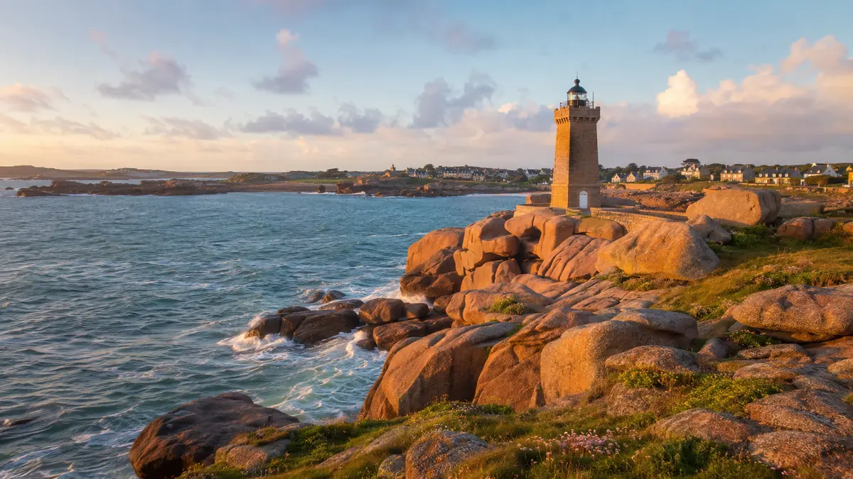 Côte de granit rose et phare en Bretagne