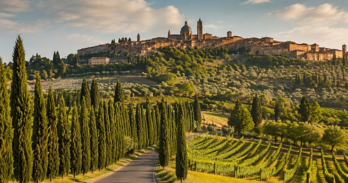 Collines, vignobles et cyprès en Toscane, Italie