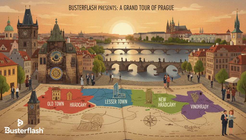 Vue de Prague et itinéraire organisé par quartiers