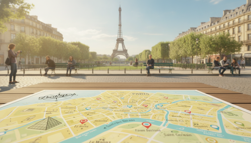 Parcours entre le Louvre, les Tuileries et la tour Eiffel